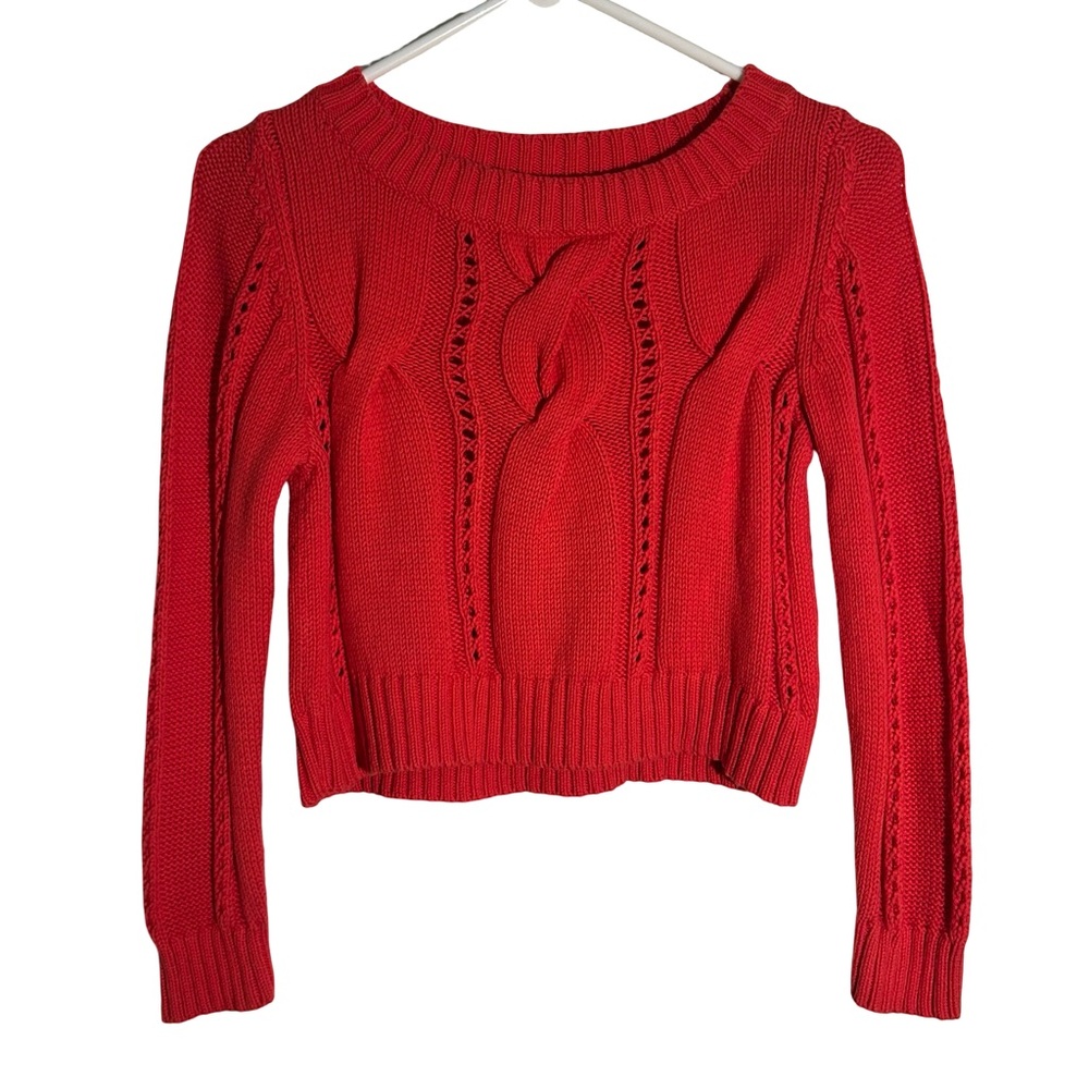 Anthropolgie Far Away from Close Coral Cable Knit Women's Sweater